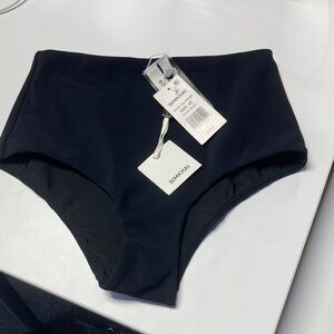 NWT XS Simkhai high waist high leg black swim bottoms shorts